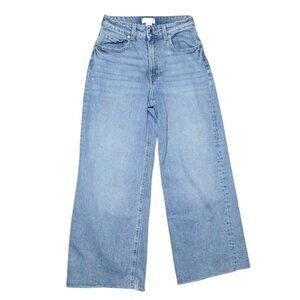 H&M Baggy Wideleg Frayed Jeans Size 4 High Rise Retro 26